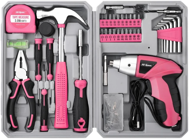 Main image of 4V Electric Ladies Screwdriver Tool Kit Compact Portable Case, Pink | 42pc, everyday fixes made easier, organized portable storage, beginner-friendly selection, apartment and office tasks, tidy