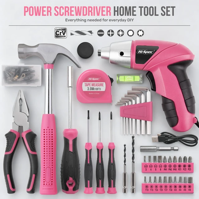 Alt view image 2 of 7 - 4V Electric Ladies Screwdriver Tool Kit Compact Portable Case, Pink | 42pc, everyday fixes made easier, organized portable storage, beginner-friendly selection, apartment and office tasks, tidy