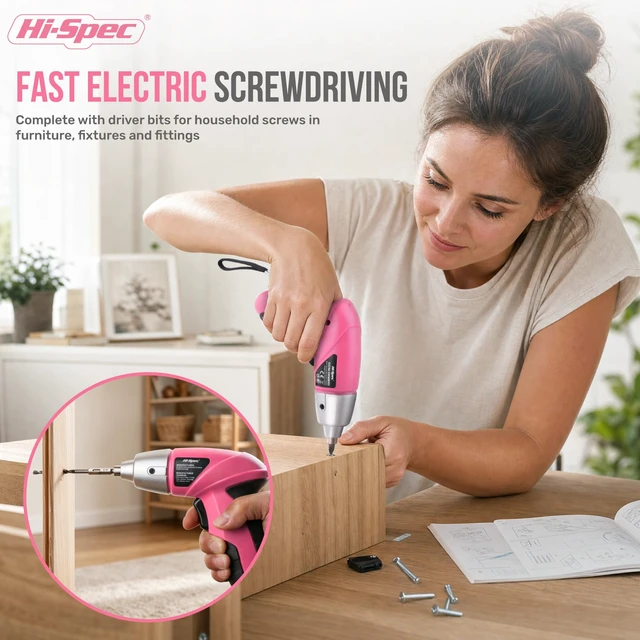 Alt view image 4 of 7 - 4V Electric Ladies Screwdriver Tool Kit Compact Portable Case, Pink | 42pc, everyday fixes made easier, organized portable storage, beginner-friendly selection, apartment and office tasks, tidy