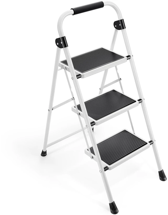 Main image of Step Ladder 3 Step Folding with with Anti-Slip and Wide Pedal,Portable Foldable,Tall Sturdy Step Ladder with Handgrip for Home Kitchen Household,White