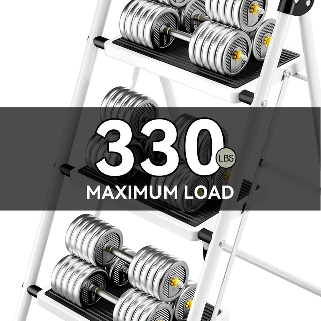 Alt view image 3 of 7 - Step Ladder 3 Step Folding with with Anti-Slip and Wide Pedal,Portable Foldable,Tall Sturdy Step Ladder with Handgrip for Home Kitchen Household,White