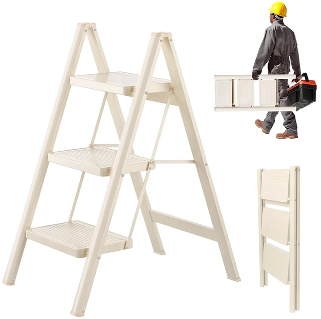 Main image of 3 Step Ladder, Step Stool for Adults, Protable Carbon Steel Folding Stool | with Wide Anti-Slip Wide Pedals, 330lbs Sturdy Steel Ladder for Household and Kitchen