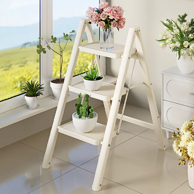 Alt view image 2 of 7 - 3 Step Ladder, Step Stool for Adults, Protable Carbon Steel Folding Stool | with Wide Anti-Slip Wide Pedals, 330lbs Sturdy Steel Ladder for Household and Kitchen