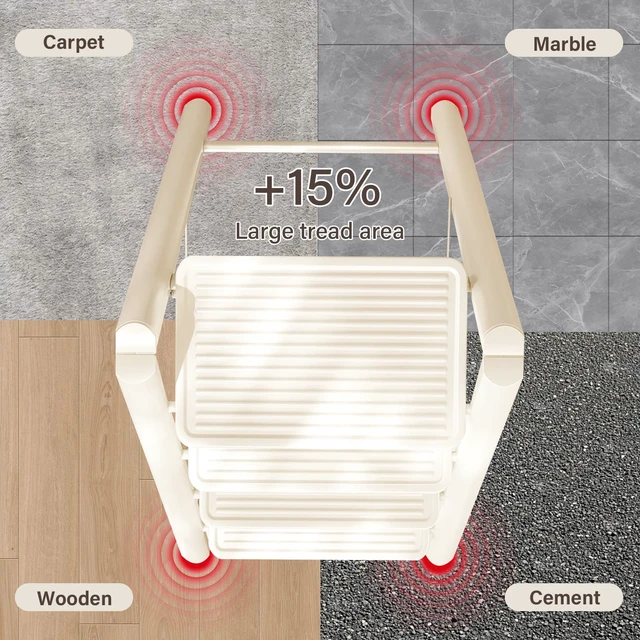 Alt view image 4 of 7 - 3 Step Ladder, Step Stool for Adults, Protable Carbon Steel Folding Stool | with Wide Anti-Slip Wide Pedals, 330lbs Sturdy Steel Ladder for Household and Kitchen