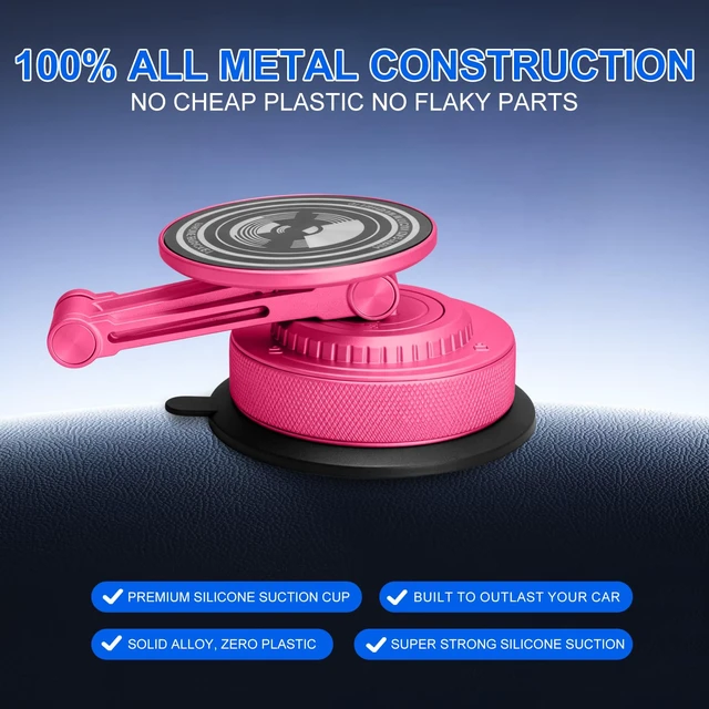 Alt view image 2 of 7 - All-Metal Alloy Long Arm Magnetic Suction Cup Car Phone Mount(Pink) | Strong Powerful Magnetic Heavy-Duty Windshield Dash 360° Mechanical Rotation Cell Mobile Phone Vehicle Bracket for All Cars