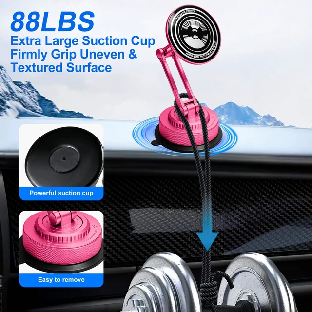 Alt view image 3 of 7 - All-Metal Alloy Long Arm Magnetic Suction Cup Car Phone Mount(Pink) | Strong Powerful Magnetic Heavy-Duty Windshield Dash 360° Mechanical Rotation Cell Mobile Phone Vehicle Bracket for All Cars