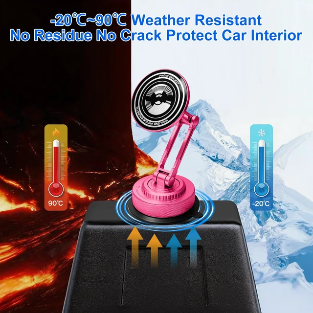 Alt view image 6 of 7 - All-Metal Alloy Long Arm Magnetic Suction Cup Car Phone Mount(Pink) | Strong Powerful Magnetic Heavy-Duty Windshield Dash 360° Mechanical Rotation Cell Mobile Phone Vehicle Bracket for All Cars