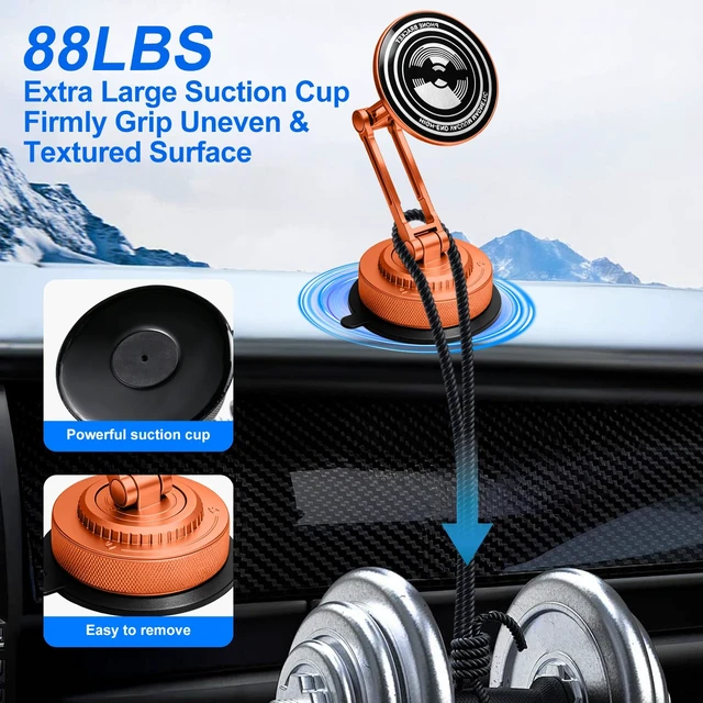 Alt view image 3 of 7 - All-Metal Alloy Long Arm Magnetic Suction Cup Car Phone Mount(Orange) | Strong Powerful Magnetic Heavy-Duty Windshield Dash 360° Mechanical Rotation Cell Mobile Phone Vehicle Bracket for All Cars