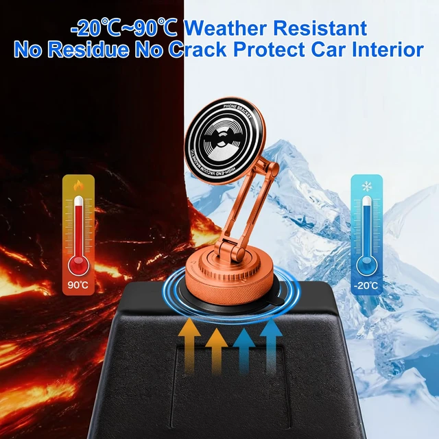 Alt view image 6 of 7 - All-Metal Alloy Long Arm Magnetic Suction Cup Car Phone Mount(Orange) | Strong Powerful Magnetic Heavy-Duty Windshield Dash 360° Mechanical Rotation Cell Mobile Phone Vehicle Bracket for All Cars