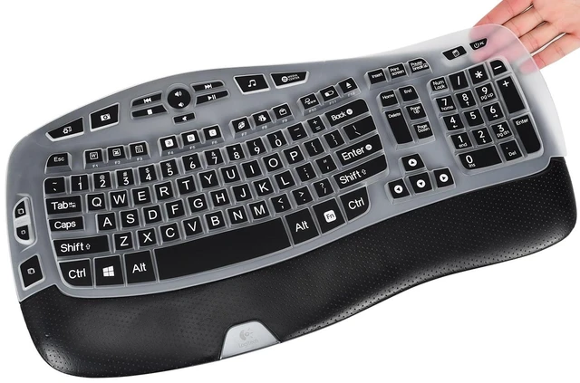 Main image of Keyboard Cover with Large Letters Compatible with Logitech K350 MK550 MK570 Wireless Wave Ergonomic Keyboard Protector with Oversized Print Letters -Black