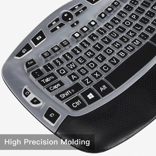 Alt view image 3 of 7 - Keyboard Cover with Large Letters Compatible with Logitech K350 MK550 MK570 Wireless Wave Ergonomic Keyboard Protector with Oversized Print Letters -Black