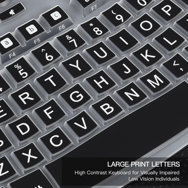 Alt view image 2 of 7 - Keyboard Cover with Large Letters Compatible with Logitech K350 MK550 MK570 Wireless Wave Ergonomic Keyboard Protector with Oversized Print Letters -Black