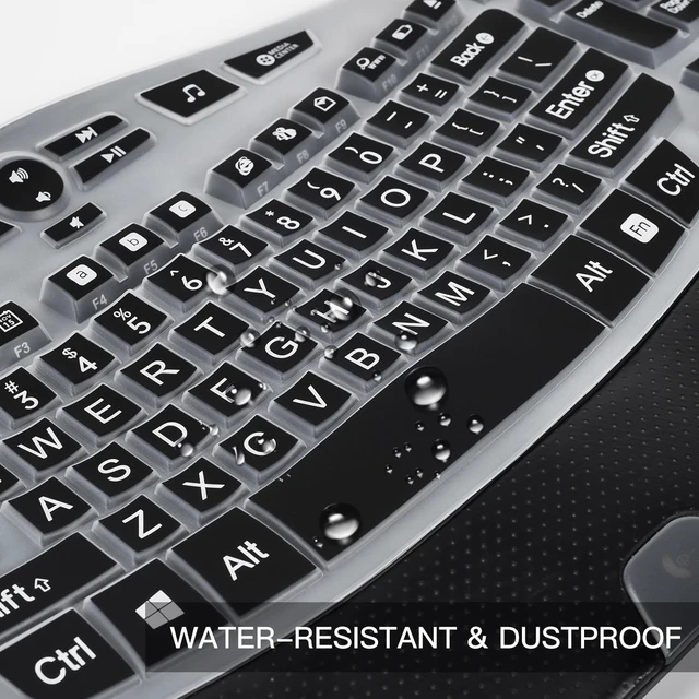 Alt view image 5 of 7 - Keyboard Cover with Large Letters Compatible with Logitech K350 MK550 MK570 Wireless Wave Ergonomic Keyboard Protector with Oversized Print Letters -Black