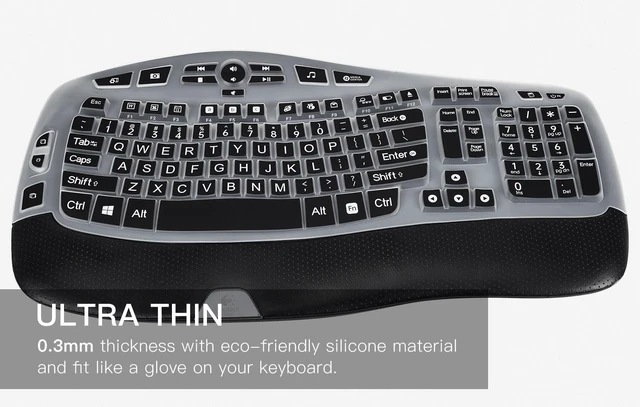 Alt view image 4 of 7 - Keyboard Cover with Large Letters Compatible with Logitech K350 MK550 MK570 Wireless Wave Ergonomic Keyboard Protector with Oversized Print Letters -Black