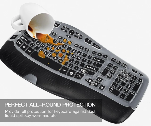 Alt view image 6 of 7 - Keyboard Cover with Large Letters Compatible with Logitech K350 MK550 MK570 Wireless Wave Ergonomic Keyboard Protector with Oversized Print Letters -Black