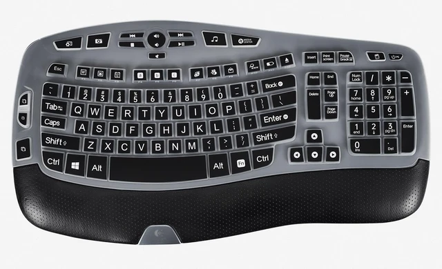 Alt view image 7 of 7 - Keyboard Cover with Large Letters Compatible with Logitech K350 MK550 MK570 Wireless Wave Ergonomic Keyboard Protector with Oversized Print Letters -Black