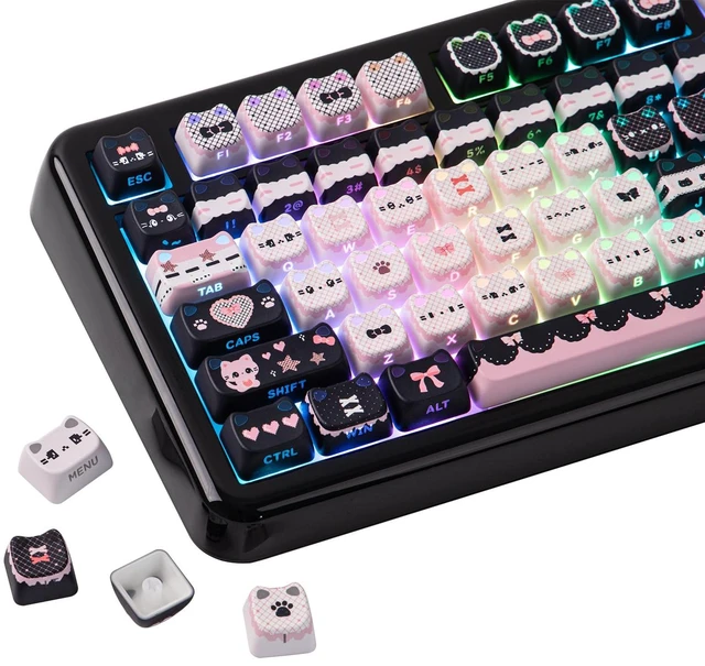 Main image of Cute Cat Keycaps Set, Mao Profile, Cat Shape | PC+ABS Keycap for MX Switch Mechanical Keyboard, Compatible with 60%, 65%, 75%, TKL, 96%, Full-Sized Layout (Meow Bow)