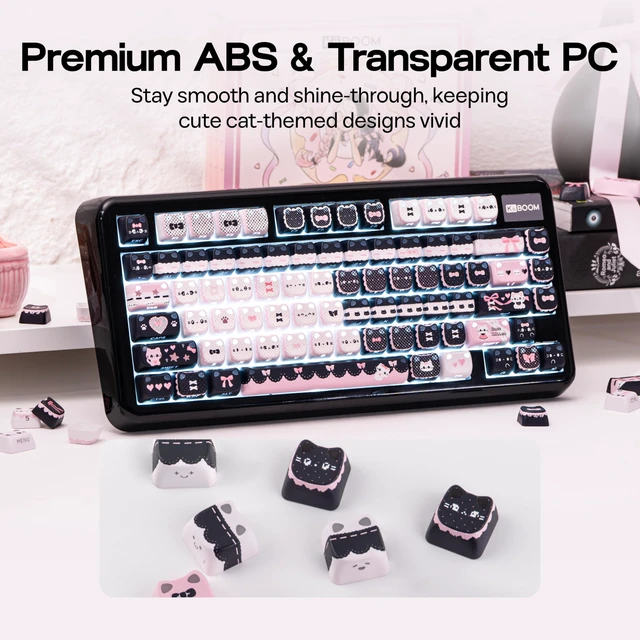 Alt view image 7 of 7 - Cute Cat Keycaps Set, Mao Profile, Cat Shape | PC+ABS Keycap for MX Switch Mechanical Keyboard, Compatible with 60%, 65%, 75%, TKL, 96%, Full-Sized Layout (Meow Bow)