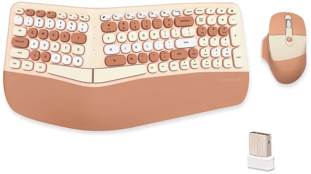 Main image of Wireless Ergonomic Keyboard and Mouse Combo with PU Wrist Rest, Carpal Tunnel Keyboard, 2.4G Colorful Split Ergo Keyboard, Comfortable Natural Typing, Compatible with PC/Laptop (Milk Tea)