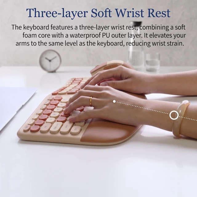 Alt view image 7 of 7 - Wireless Ergonomic Keyboard and Mouse Combo with PU Wrist Rest, Carpal Tunnel Keyboard, 2.4G Colorful Split Ergo Keyboard, Comfortable Natural Typing, Compatible with PC/Laptop (Milk Tea)