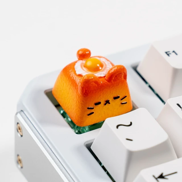 Main image of Artisan Cat Keycap for Mechanical Keyboards, Orange Fried Egg Cat-Shaped, Handmade Resin, 1U Size, MX Switch Compatible, Decorative Design for Gaming and Typing (MMK-HBD)