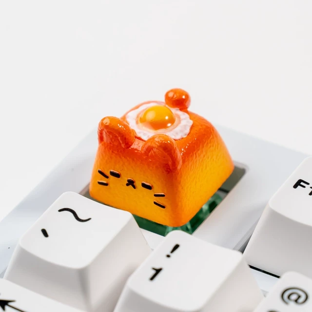 Alt view image 2 of 7 - Artisan Cat Keycap for Mechanical Keyboards, Orange Fried Egg Cat-Shaped, Handmade Resin, 1U Size, MX Switch Compatible, Decorative Design for Gaming and Typing (MMK-HBD)