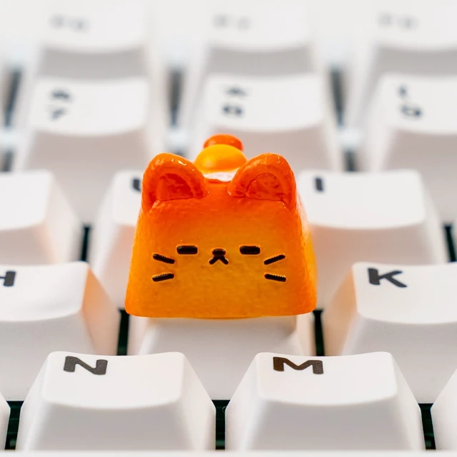 Alt view image 3 of 7 - Artisan Cat Keycap for Mechanical Keyboards, Orange Fried Egg Cat-Shaped, Handmade Resin, 1U Size, MX Switch Compatible, Decorative Design for Gaming and Typing (MMK-HBD)