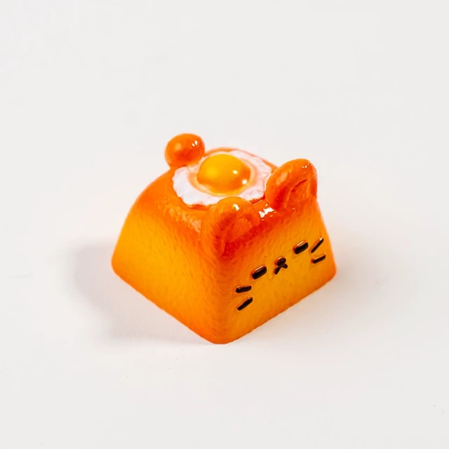 Alt view image 4 of 7 - Artisan Cat Keycap for Mechanical Keyboards, Orange Fried Egg Cat-Shaped, Handmade Resin, 1U Size, MX Switch Compatible, Decorative Design for Gaming and Typing (MMK-HBD)