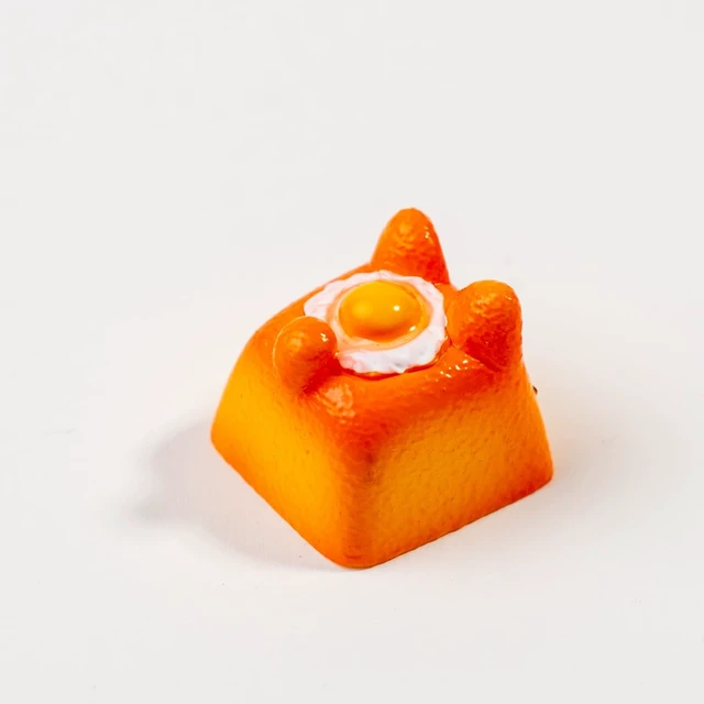 Alt view image 5 of 7 - Artisan Cat Keycap for Mechanical Keyboards, Orange Fried Egg Cat-Shaped, Handmade Resin, 1U Size, MX Switch Compatible, Decorative Design for Gaming and Typing (MMK-HBD)