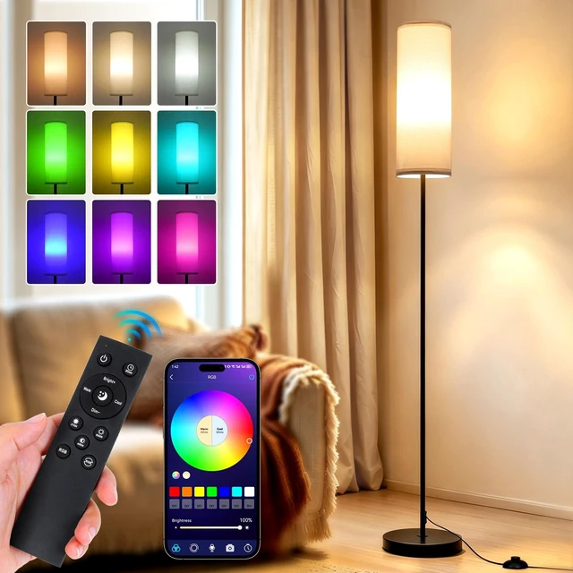 Main image of Floor Lamps for Living Room - Standing Lights with Remote and App | with Music Sync Function - Colors Changing And Dimmable Corner Tall Lamp - For Bedroom Reading Office Classroom