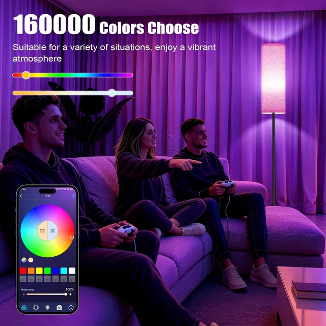 Alt view image 2 of 7 - Floor Lamps for Living Room - Standing Lights with Remote and App | with Music Sync Function - Colors Changing And Dimmable Corner Tall Lamp - For Bedroom Reading Office Classroom