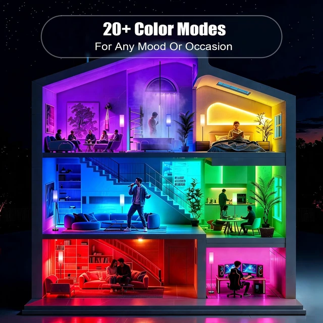 Alt view image 4 of 7 - Floor Lamps for Living Room - Standing Lights with Remote and App | with Music Sync Function - Colors Changing And Dimmable Corner Tall Lamp - For Bedroom Reading Office Classroom