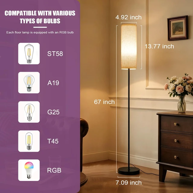 Alt view image 7 of 7 - Floor Lamps for Living Room - Standing Lights with Remote and App | with Music Sync Function - Colors Changing And Dimmable Corner Tall Lamp - For Bedroom Reading Office Classroom