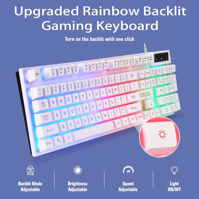 Alt view image 2 of 6 - 1910 White Gaming Keyboard and Mouse LED Backlit 104Keys Full Size | Wired Keyboard Mechanical Feeling Illuminated key Anti-Ghosting, Compatible with PC, Mac, PS4/5, Xbox