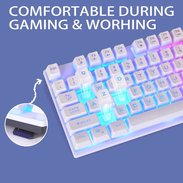 Alt view image 3 of 6 - 1910 White Gaming Keyboard and Mouse LED Backlit 104Keys Full Size | Wired Keyboard Mechanical Feeling Illuminated key Anti-Ghosting, Compatible with PC, Mac, PS4/5, Xbox