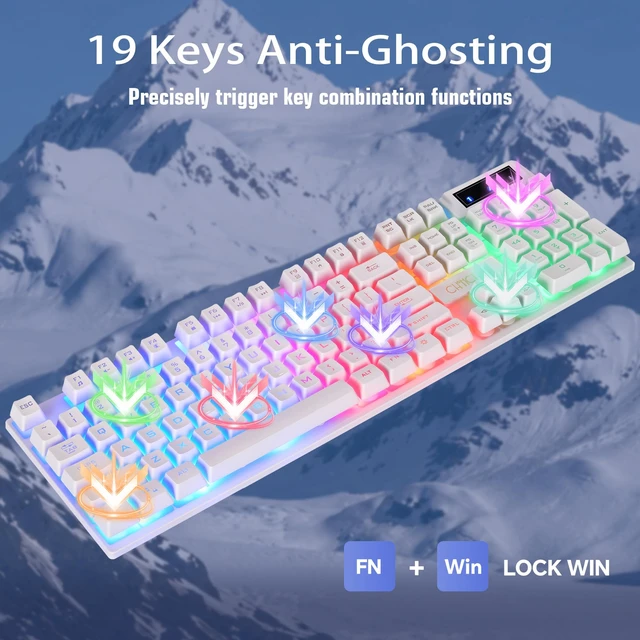 Alt view image 5 of 6 - 1910 White Gaming Keyboard and Mouse LED Backlit 104Keys Full Size | Wired Keyboard Mechanical Feeling Illuminated key Anti-Ghosting, Compatible with PC, Mac, PS4/5, Xbox