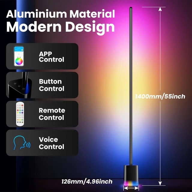 Alt view image 3 of 7 - Smart Floor Lamp, LED Corner Light Compatible with Alexa and Google Home, RGBW Lamp with APP and Remote Control, Music Sync, Modern Floor Lamp for Living Room, Bedroom