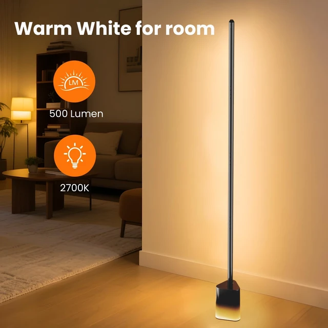 Alt view image 6 of 7 - Smart Floor Lamp, LED Corner Light Compatible with Alexa and Google Home, RGBW Lamp with APP and Remote Control, Music Sync, Modern Floor Lamp for Living Room, Bedroom