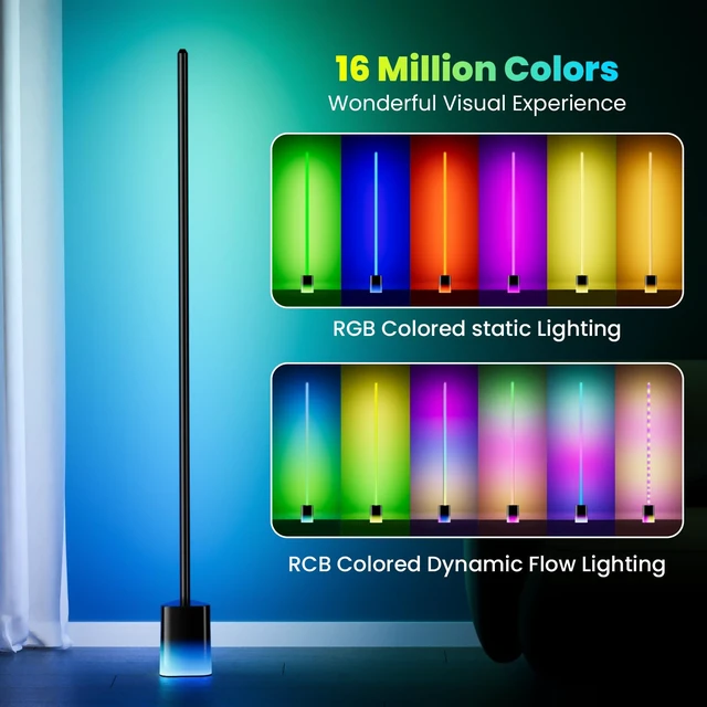 Alt view image 5 of 7 - Smart Floor Lamp, LED Corner Light Compatible with Alexa and Google Home, RGBW Lamp with APP and Remote Control, Music Sync, Modern Floor Lamp for Living Room, Bedroom