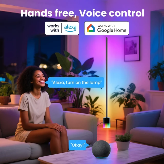 Alt view image 4 of 7 - Smart Floor Lamp, LED Corner Light Compatible with Alexa and Google Home, RGBW Lamp with APP and Remote Control, Music Sync, Modern Floor Lamp for Living Room, Bedroom