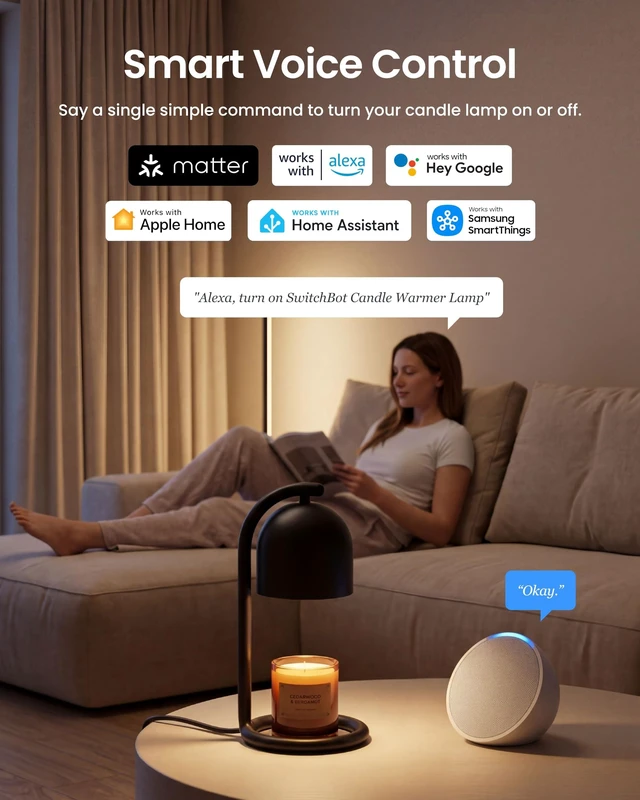 Alt view image 3 of 7 - Smart Candle Warmer Lamp App & Voice Control, Flameless Wax Melter with Timer, Bulb x2, for Jar Candles, 1%-100% Dimmable, Matter for Apple Home & Alexa, Women Birthday Housewarming Gift