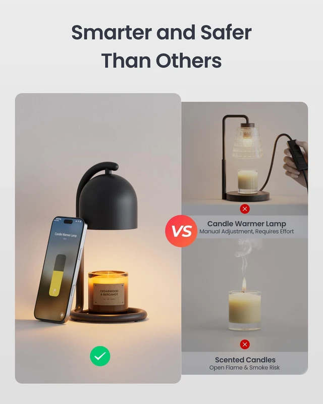 Alt view image 4 of 7 - Smart Candle Warmer Lamp App & Voice Control, Flameless Wax Melter with Timer, Bulb x2, for Jar Candles, 1%-100% Dimmable, Matter for Apple Home & Alexa, Women Birthday Housewarming Gift
