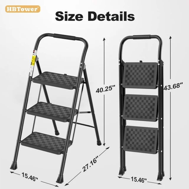 Alt view image 7 of 7 - 3 Step Ladder, Step Stool Foldable for Adults | Wide Anti-Slip Pedal, Lightweight 3 Step Ladders for Home, Black