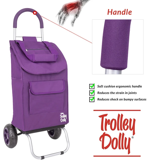 Alt view image 2 of 6 - Trolley Dolly Purple Foldable Shopping cart for Groceries with Wheels and Removable Bag and Rolling Personal Handtruck Standard, 1 unit