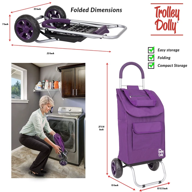 Alt view image 5 of 6 - Trolley Dolly Purple Foldable Shopping cart for Groceries with Wheels and Removable Bag and Rolling Personal Handtruck Standard, 1 unit