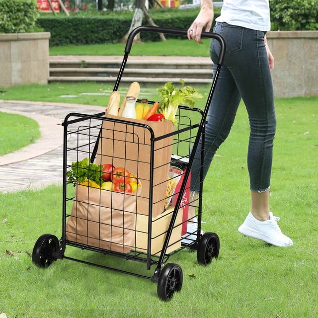 Alt view image 2 of 7 - Shopping Carts for Groceries, Heavy Duty Folding Shopping Cart with Wheels, Portable Collapsible Grocery Cart, Light Weight Foldable Utility Cart for Laundry
