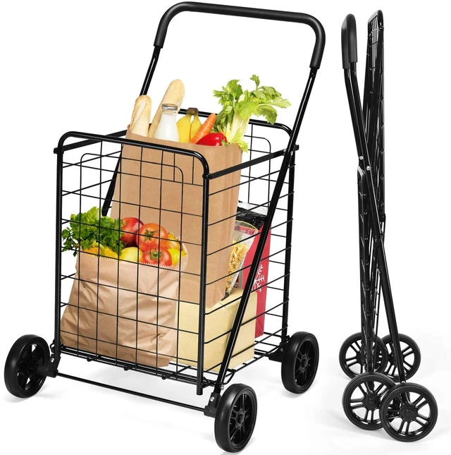 Main image of Shopping Carts for Groceries, Heavy Duty Folding Shopping Cart with Wheels, Portable Collapsible Grocery Cart, Light Weight Foldable Utility Cart for Laundry