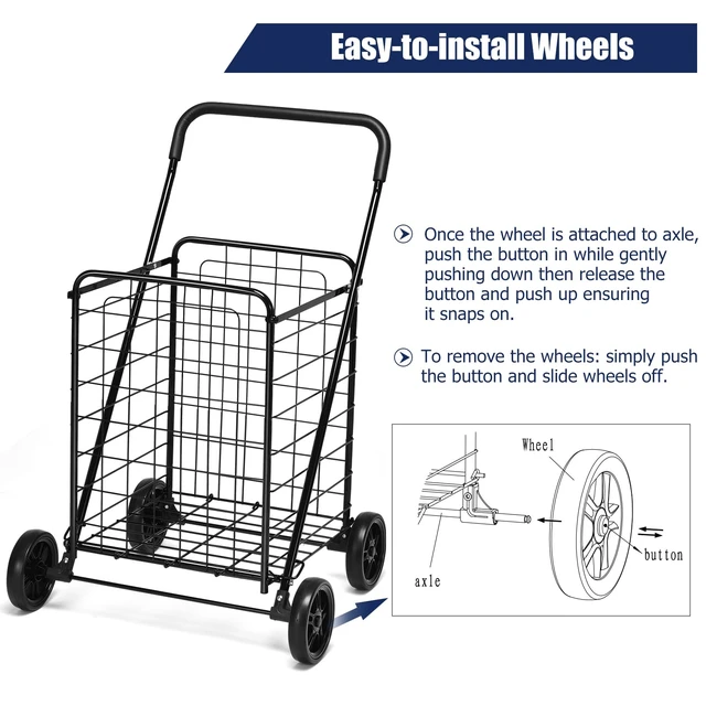 Alt view image 3 of 7 - Shopping Carts for Groceries, Heavy Duty Folding Shopping Cart with Wheels, Portable Collapsible Grocery Cart, Light Weight Foldable Utility Cart for Laundry