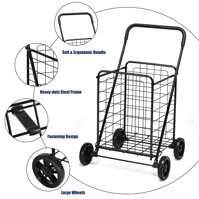 Alt view image 4 of 7 - Shopping Carts for Groceries, Heavy Duty Folding Shopping Cart with Wheels, Portable Collapsible Grocery Cart, Light Weight Foldable Utility Cart for Laundry
