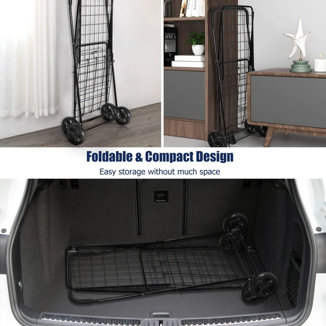 Alt view image 5 of 7 - Shopping Carts for Groceries, Heavy Duty Folding Shopping Cart with Wheels, Portable Collapsible Grocery Cart, Light Weight Foldable Utility Cart for Laundry